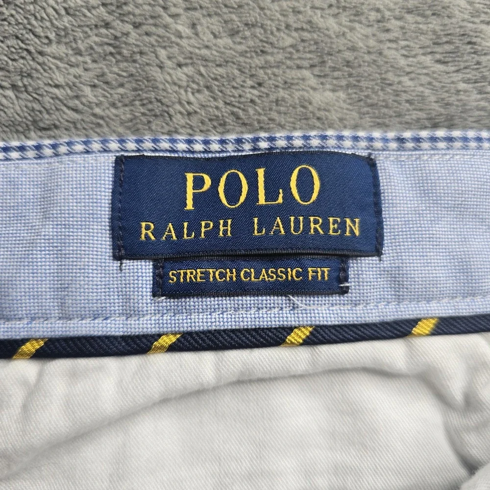 Polo Ralph Lauren Shorts Men 30 (32) Blue White Check Stretch Classic Flesh Pony